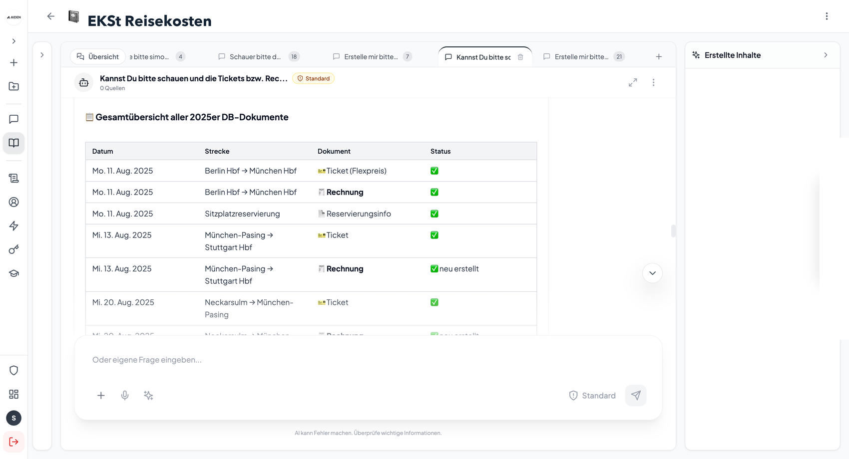 AIDEN — EKSt-Notebook: automatisierte Reisekostenabrechnung aus DB-Belegen